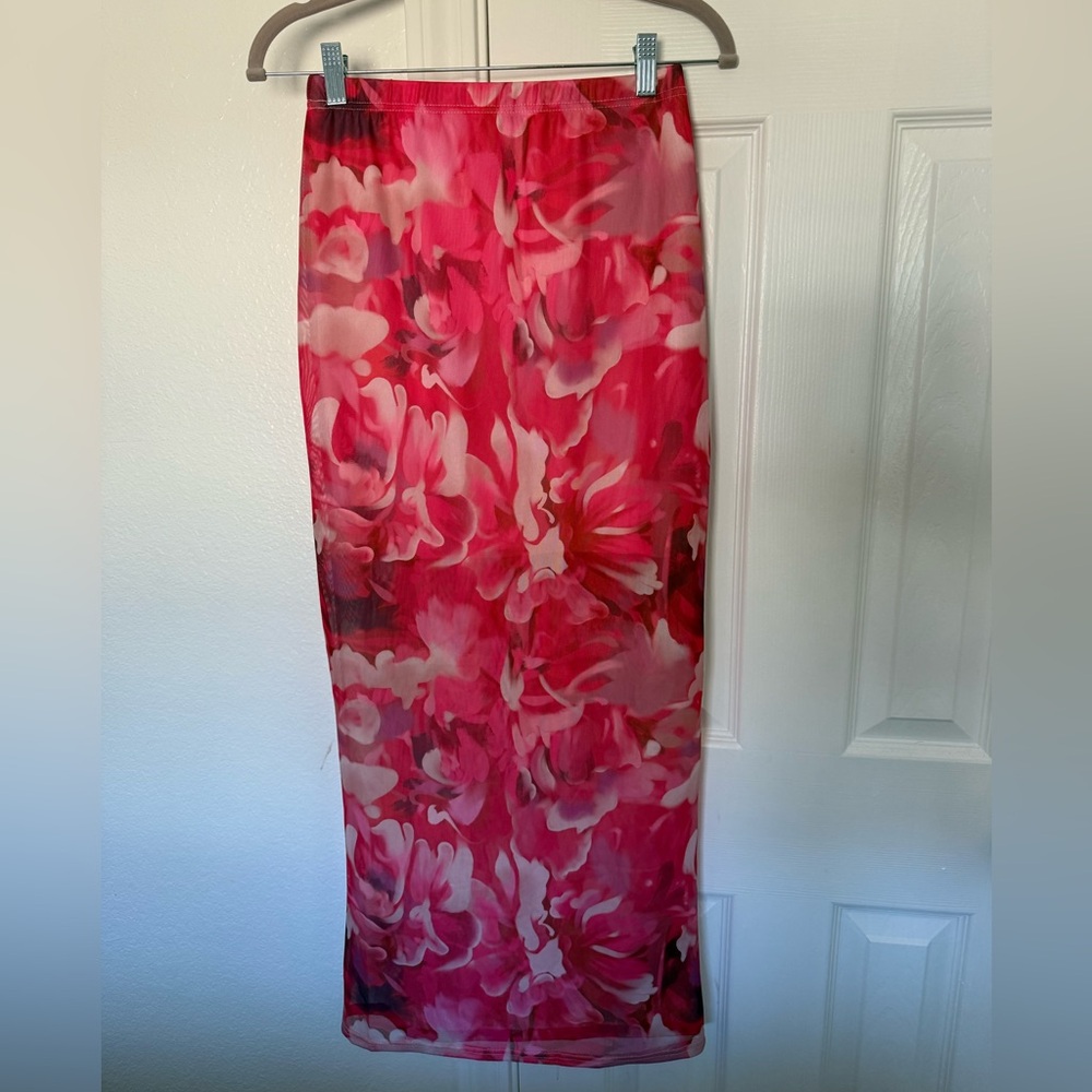 SHEIN 2 Piece Pink Floral Skirt with Tube Top